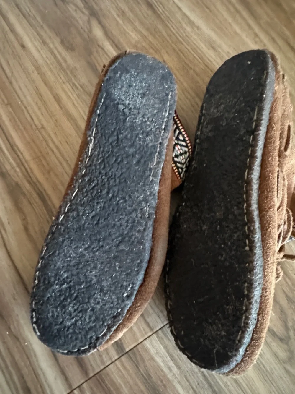 Kids Brown Suede Fringe Moccasin Shoes with Beaded Accent